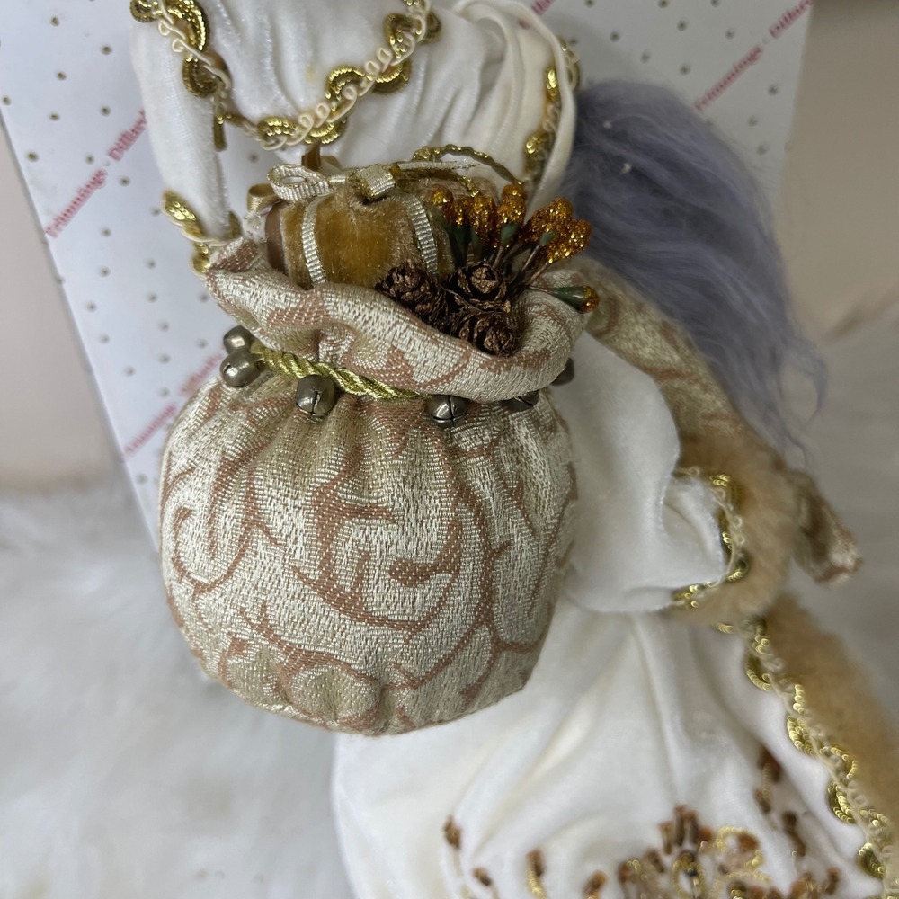 Vintage Dillard's Trimmings 14" Fabric Mache Santa Figurine w/ Box Gold White - Picture 5 of 12